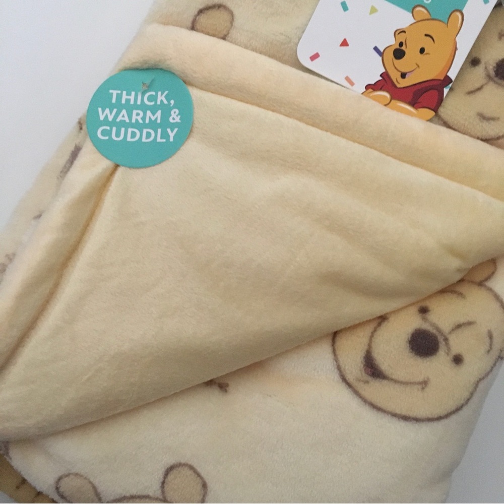 Disney Baby Blanket Winnie the Pooh Reversible Yellow Warm Soft Cozy 30x40” NEW - Picture 3 of 6